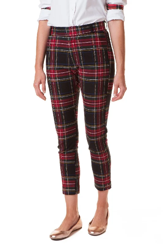 Flare Leg Women's Satin Trousers for a Glamorous Night OutAnkle Capri Stretch Twill Black Stewart Plaid Flare Leg Women's Satin Trousers for a Glamorous Night OutAnkle Capri Stretch Twill Black Stewart Plaid