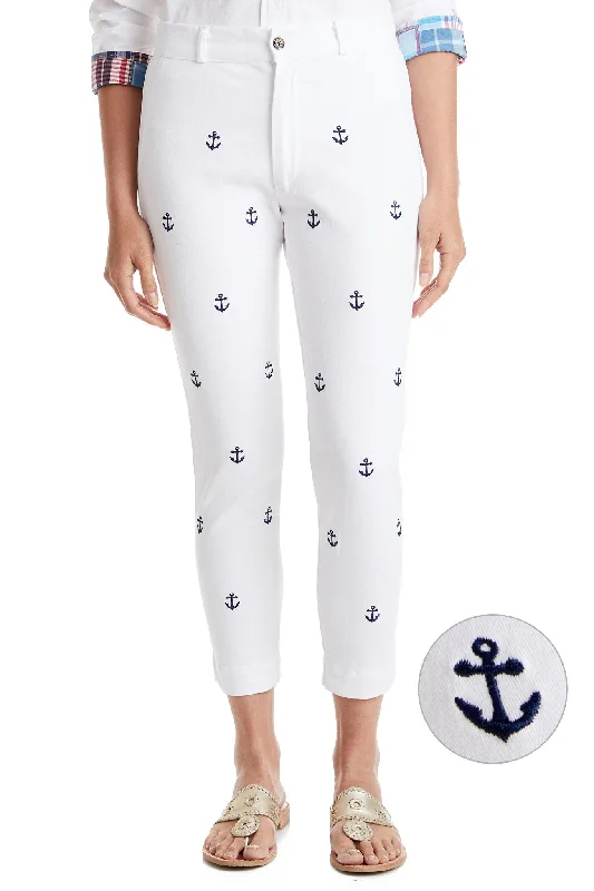 Women's Straight - Leg Linen Pants for a Breezy Summer LookAnkle Capri Stretch Twill White with Anchor Women's Straight - Leg Linen Pants for a Breezy Summer LookAnkle Capri Stretch Twill White with Anchor