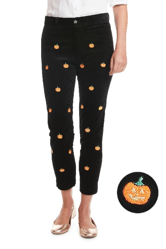 Beachcomber Corduroy Ankle Capri Black with Jack O'Lantern