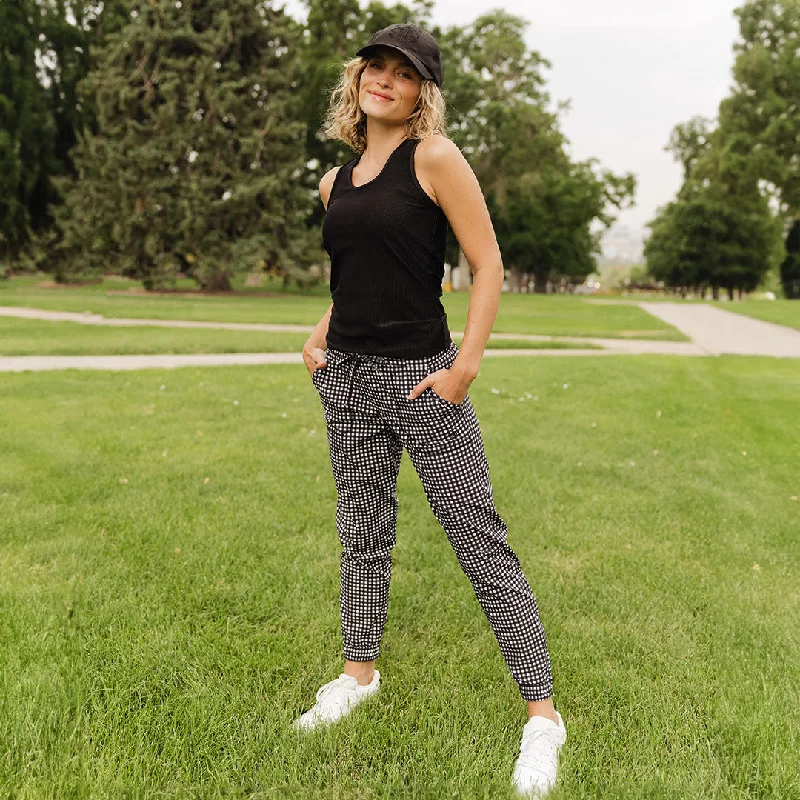 Cropped Women's Corduroy Pants in Autumn ColorsBlack Check Jetsetters