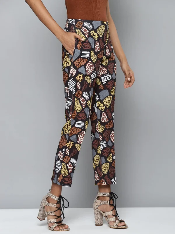 Women's Straight - Leg Linen Pants for a Breezy Summer LookBlack Scuba Abstract Animal Tapered Pants