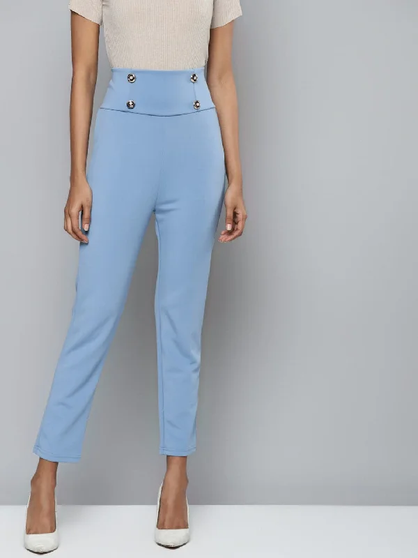 Skinny Fit Women's Leather Look Leggings for a Rocker VibeBlue Scuba Front Button High Waist Pants Skinny Fit Women's Leather Look Leggings for a Rocker VibeBlue Scuba Front Button High Waist Pants