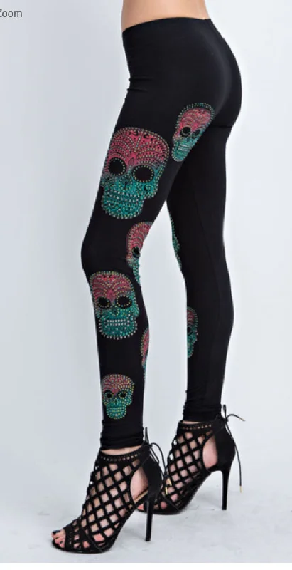 Plus Size Women's Printed Tight Trousers in Floral Patterns for a Spring - Inspired OutfitEmbellished Ombré Skull Leggings Plus Size Women's Printed Tight Trousers in Floral Patterns for a Spring - Inspired OutfitEmbellished Ombré Skull Leggings