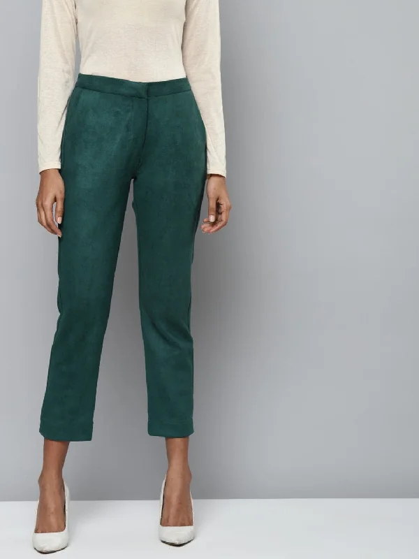 Cropped Women's Corduroy Pants in Autumn ColorsEmerald Green Suede Straight Pants