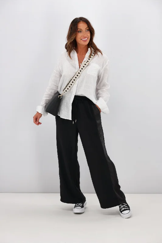 Women's Tight Trousers with Elastic Waistband in Black for Easy and Comfortable WearGloss by Shine On Havanna Satin Stripe Pants Black Women's Tight Trousers with Elastic Waistband in Black for Easy and Comfortable WearGloss by Shine On Havanna Satin Stripe Pants Black