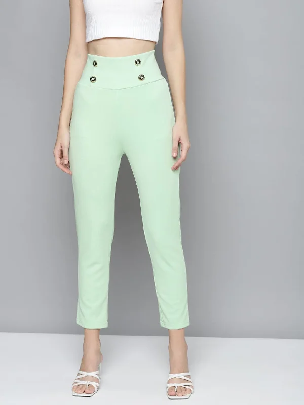 Cigarette Style Women's Printed Linen Blend Pants for Casual DaysMint Green Scuba Front Button High Waist Pants Cigarette Style Women's Printed Linen Blend Pants for Casual DaysMint Green Scuba Front Button High Waist Pants