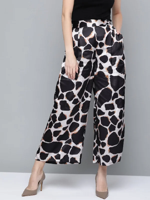 Bell - Bottom Style Women's Denim Pants with Embroidered DetailsNude Animal Print High Waisted Pants Bell - Bottom Style Women's Denim Pants with Embroidered DetailsNude Animal Print High Waisted Pants