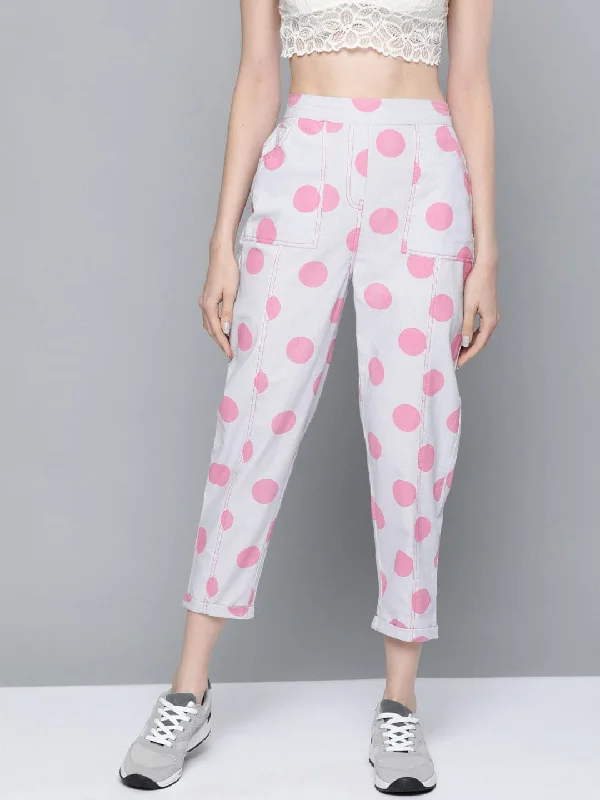 Cropped Women's Corduroy Pants in Autumn ColorsPink & Grey Polka Print Tapered Pants Cropped Women's Corduroy Pants in Autumn ColorsPink & Grey Polka Print Tapered Pants