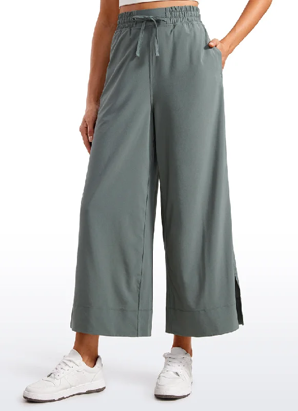 Cigarette Style Women's Printed Linen Blend Pants for Casual DaysFeathery-Fit Soft Wide Leg High Waisted Capri Pants with Pockets 25''