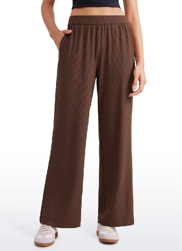 Straight - Leg Women's Vegan Leather Pants for a Chic LookRibbed High Rise Wide Leg Sweatpants with Pockets 30.5" Straight - Leg Women's Vegan Leather Pants for a Chic LookRibbed High Rise Wide Leg Sweatpants with Pockets 30.5"