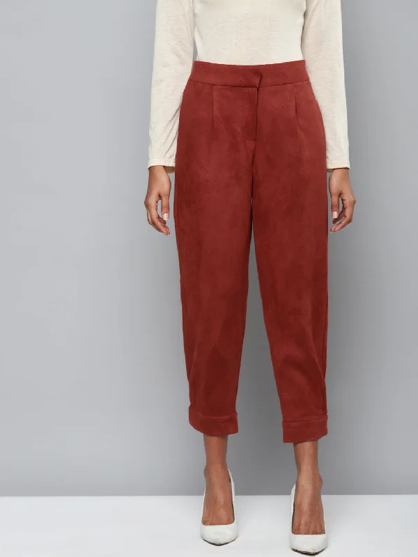 Ankle - Length Women's Printed Joggers for TravelingRust Suede Button Hem Pants