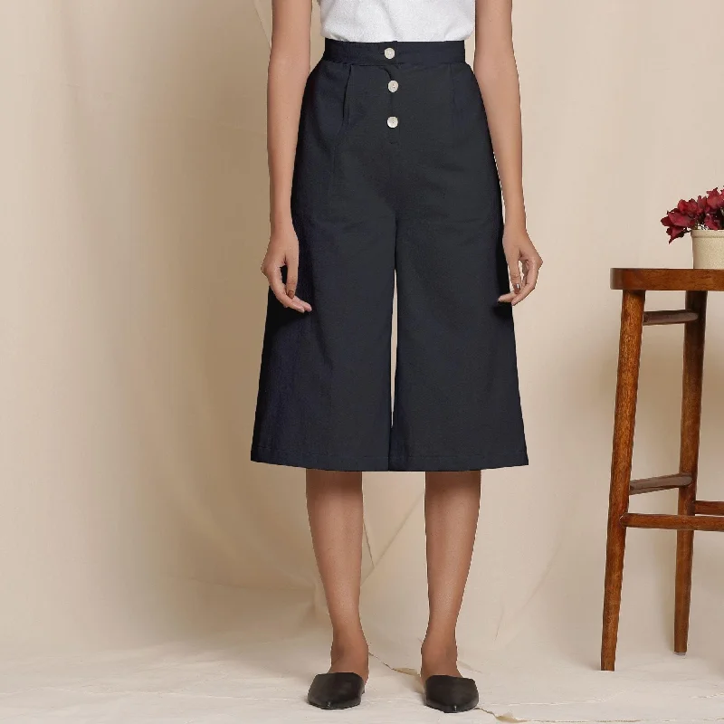 Plus Size Women's High - Waisted Bootcut Jeans in Distressed StyleSolid Black Warm Cotton Flannel High-Rise Culottes