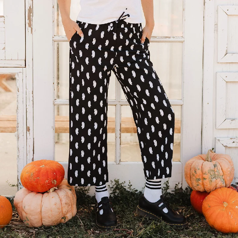 Cropped Women's Corduroy Pants in Autumn ColorsSpooky Audrey Wide Leg Pants, Ghosts