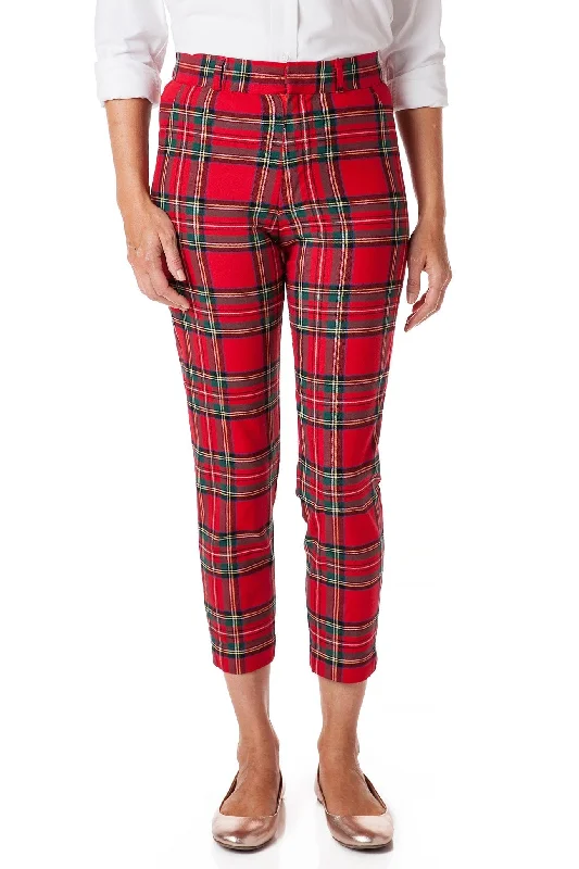 Bell - Bottom Style Women's Denim Pants with Embroidered DetailsAnkle Capri Stretch Twill Royal Stewart Tartan Plaid Bell - Bottom Style Women's Denim Pants with Embroidered DetailsAnkle Capri Stretch Twill Royal Stewart Tartan Plaid