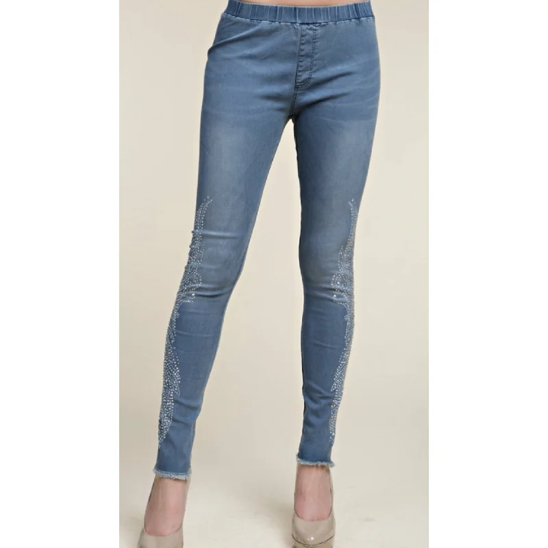 Women's Faux Leather Tight Trousers with Studded Details in Brown for an Edgy StyleVocal Denim Rhinestone Leggings Women's Faux Leather Tight Trousers with Studded Details in Brown for an Edgy StyleVocal Denim Rhinestone Leggings