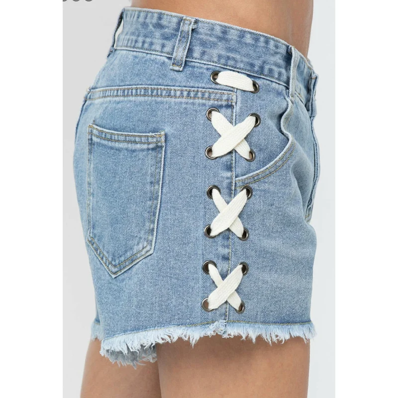 Women's Metallic Tight Trousers in Gold for a Glamorous Party EnsembleVocal Side Tie Denim Frayed Shorts Women's Metallic Tight Trousers in Gold for a Glamorous Party EnsembleVocal Side Tie Denim Frayed Shorts