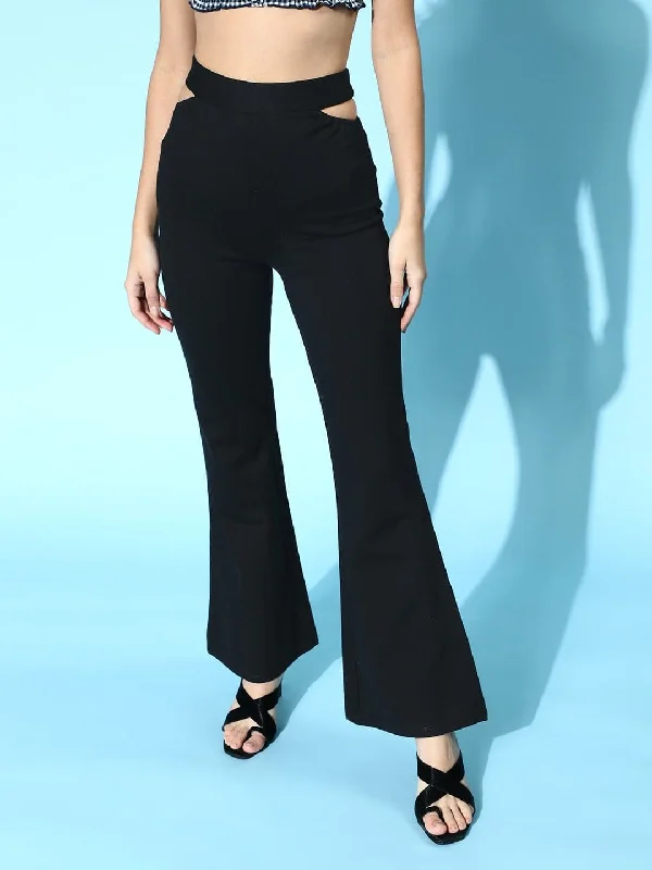 Plus Size Women's Elastic - Waist Culottes in Earth TonesBlack Side Cut Out Peekaboo Pants