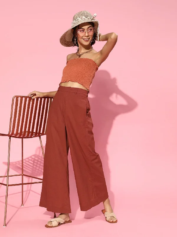 Cropped Women's Corduroy Pants in Autumn ColorsWomen Maroon Wide Leg Pants