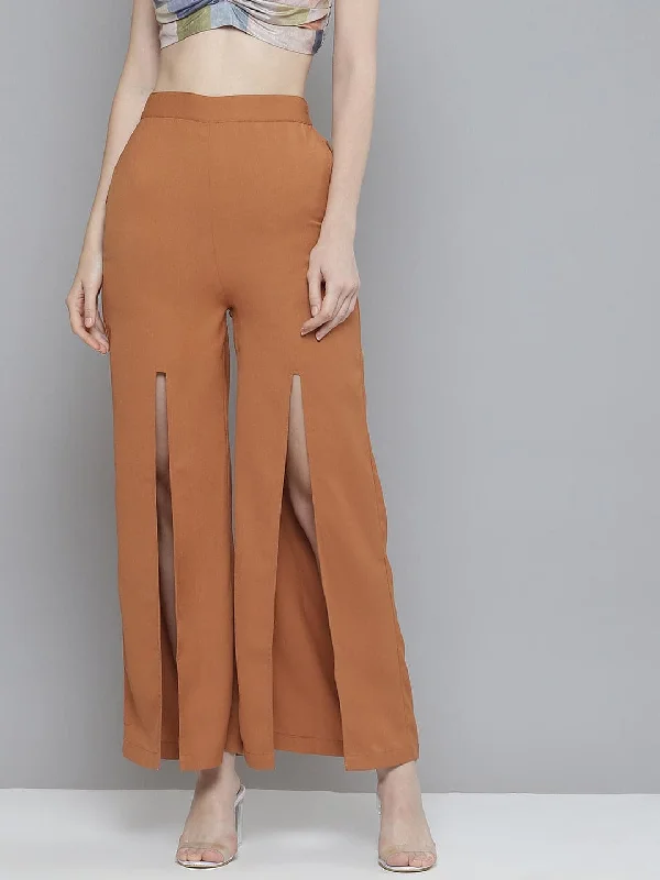 Plus Size Women's Cargo Pants with Multiple Pockets for HikingWomen Rust Front Slit Wide Leg Pants Plus Size Women's Cargo Pants with Multiple Pockets for HikingWomen Rust Front Slit Wide Leg Pants