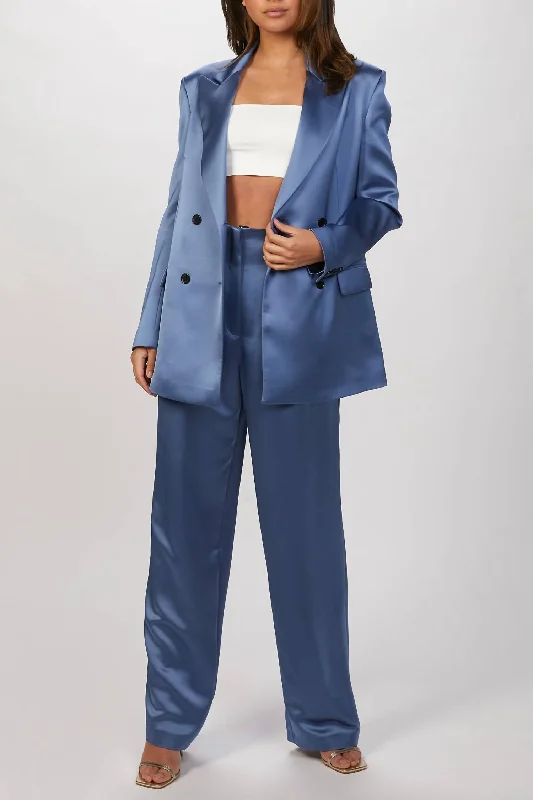 Double - Breasted Women's Leather Blazers in Taupe for an Edgy LookBonnie Satin Jacket In Blue Double - Breasted Women's Leather Blazers in Taupe for an Edgy LookBonnie Satin Jacket In Blue