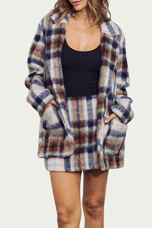Oversized Women's Printed Blazers in Animal Patterns for a Statement PieceBrushed Checked Single-Breasted Blazer Jacket In Navy Multi Oversized Women's Printed Blazers in Animal Patterns for a Statement PieceBrushed Checked Single-Breasted Blazer Jacket In Navy Multi