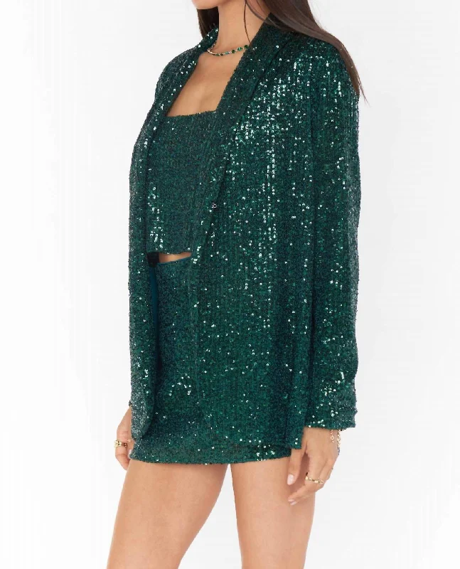 Plus Size Women's Embroidered Blazers in Floral Patterns for a Feminine TouchDance Blazer In Emerald Sequin Plus Size Women's Embroidered Blazers in Floral Patterns for a Feminine TouchDance Blazer In Emerald Sequin