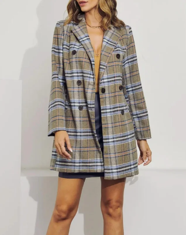 Single - Breasted Women's Linen Blend Blazers in Earth Tones for Casual WearDouble-Breasted Checked Coat In Taupe Single - Breasted Women's Linen Blend Blazers in Earth Tones for Casual WearDouble-Breasted Checked Coat In Taupe