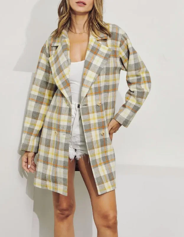 Plus Size Women's Embroidered Blazers in Floral Patterns for a Feminine TouchDouble-Breasted Oversized Checked Coat In Cream Plus Size Women's Embroidered Blazers in Floral Patterns for a Feminine TouchDouble-Breasted Oversized Checked Coat In Cream