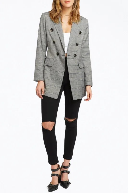 Double - Breasted Women's Leather Blazers in Taupe for an Edgy LookDouble-Breasted Prince Of Wales Checked Woven Blazer In Charcoal/blue Double - Breasted Women's Leather Blazers in Taupe for an Edgy LookDouble-Breasted Prince Of Wales Checked Woven Blazer In Charcoal/blue