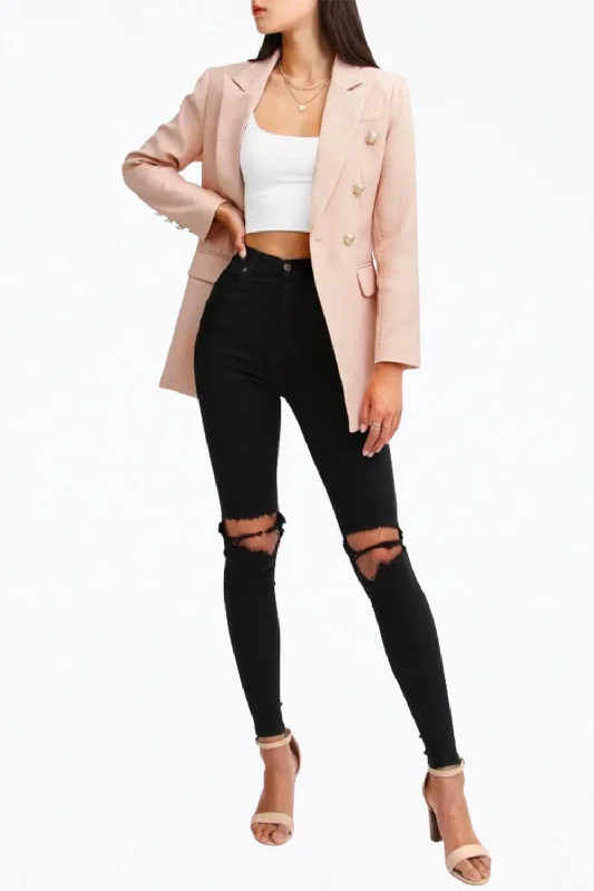 Women's Peplum Blazers in Emerald Green for a Stylish Work AttireDouble-Breasted Textured Woven Blazer In Blush Women's Peplum Blazers in Emerald Green for a Stylish Work AttireDouble-Breasted Textured Woven Blazer In Blush