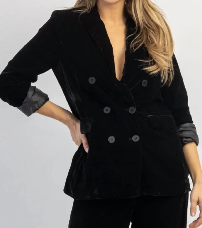 Plus Size Women's Ruffled Blazers in Pink for a Girly and Fashionable LookElton Velvet Peak Lapel Blazer In Black Plus Size Women's Ruffled Blazers in Pink for a Girly and Fashionable LookElton Velvet Peak Lapel Blazer In Black