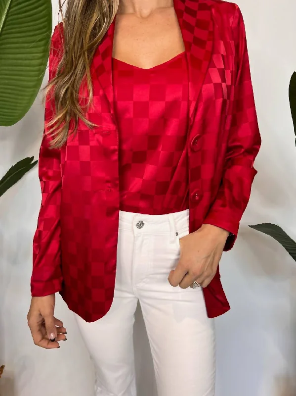 Women's Notched Lapel Blazers in Beige for a Timeless OutfitFelix Blazer Checkerboard Satin In Red Women's Notched Lapel Blazers in Beige for a Timeless OutfitFelix Blazer Checkerboard Satin In Red