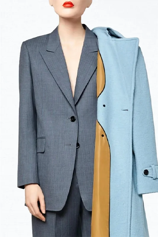 Women's Longline Linen Blazers in Pastel Colors for Summer EventsFine Wool Single-Breasted Blazer In Blue Turk Stripe Women's Longline Linen Blazers in Pastel Colors for Summer EventsFine Wool Single-Breasted Blazer In Blue Turk Stripe