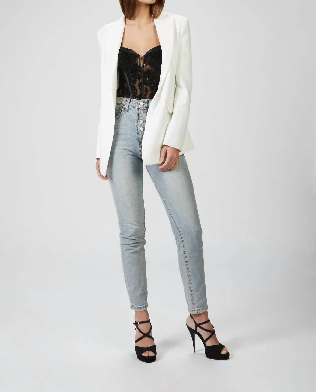 Plus Size Women's Sequin - Embellished Blazers in Silver for a Glamorous PartyKim Blazer Jacket In White