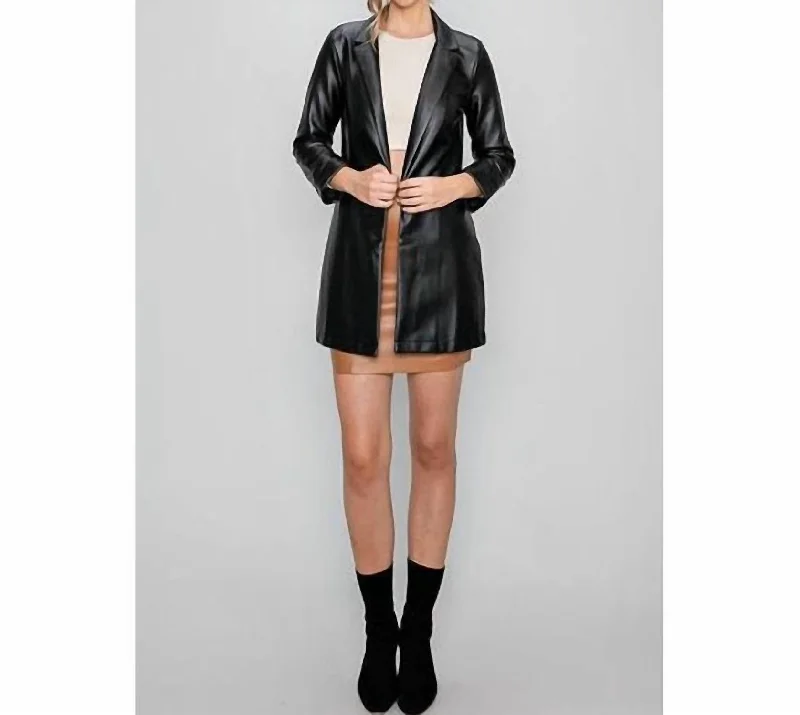 Plus Size Women's Faux Fur - Trimmed Blazers in Black for a Luxurious LookLightweight Faux Leather Blazer In Black Plus Size Women's Faux Fur - Trimmed Blazers in Black for a Luxurious LookLightweight Faux Leather Blazer In Black