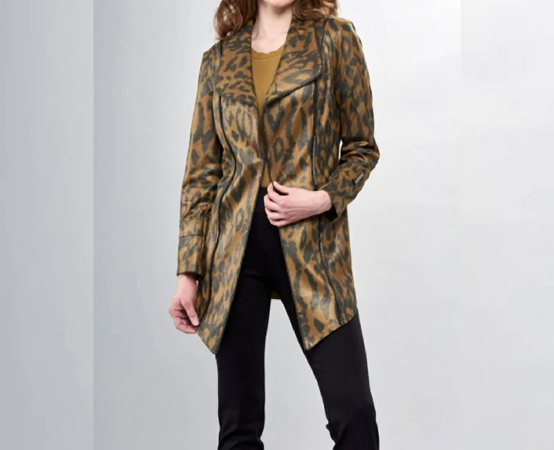 Plus Size Women's Faux Fur - Trimmed Blazers in Black for a Luxurious LookLiquid Sage Leopard Print Long Metal Jacket Plus Size Women's Faux Fur - Trimmed Blazers in Black for a Luxurious LookLiquid Sage Leopard Print Long Metal Jacket