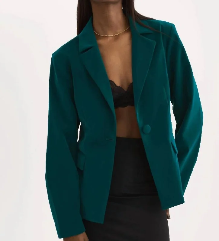 Plus Size Women's Double - Breasted Wool Blazers for Winter Office WearLottie Faux Leather Blazer In Dark Jade Plus Size Women's Double - Breasted Wool Blazers for Winter Office WearLottie Faux Leather Blazer In Dark Jade