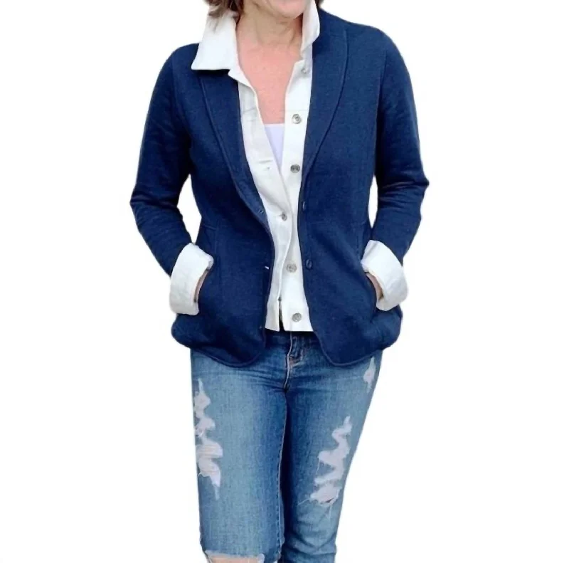 Lucy Sweatshirt Denim Blazer In White Denim/navy