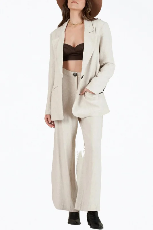 Women's Belted Blazers in Camel Color for a Sophisticated OutfitOversized Single-Breasted Linen-Blend Blazer In Wheat