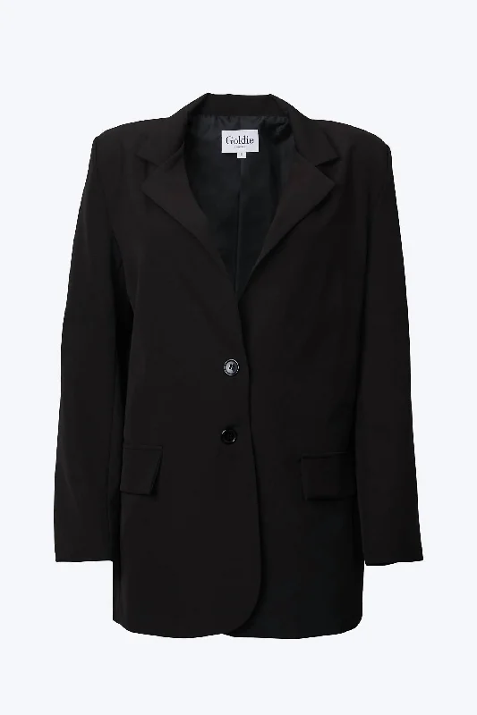 Women's Longline Linen Blazers in Pastel Colors for Summer EventsOversized Single-Breasted Twill Crepe Blazer In Black Women's Longline Linen Blazers in Pastel Colors for Summer EventsOversized Single-Breasted Twill Crepe Blazer In Black