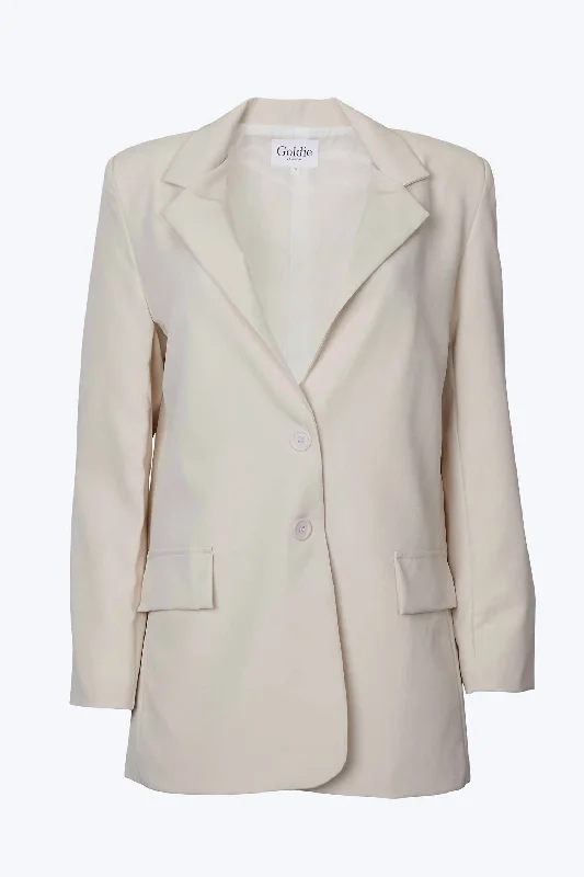 Plus Size Women's Embroidered Blazers in Floral Patterns for a Feminine TouchOversized Single-Breasted Twill Crepe Blazer In Ecru Plus Size Women's Embroidered Blazers in Floral Patterns for a Feminine TouchOversized Single-Breasted Twill Crepe Blazer In Ecru