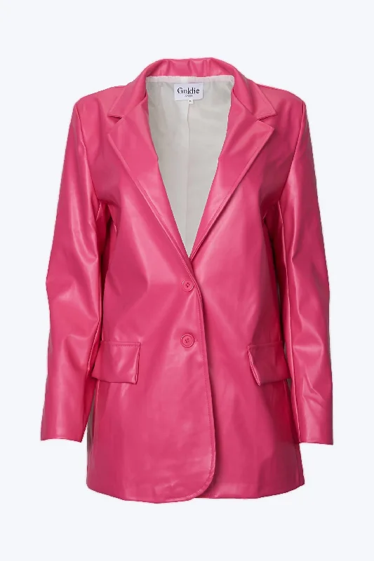 Double - Breasted Women's Leather Blazers in Taupe for an Edgy LookOversized Single-Breasted Vegan Leather Blazer In Hot Pink Double - Breasted Women's Leather Blazers in Taupe for an Edgy LookOversized Single-Breasted Vegan Leather Blazer In Hot Pink