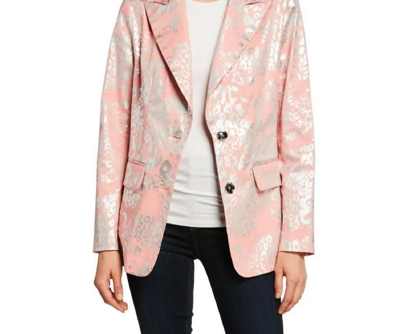 Plus Size Women's Double - Breasted Wool Blazers for Winter Office WearPink Foil Jacket In Pink W/silver Foil Plus Size Women's Double - Breasted Wool Blazers for Winter Office WearPink Foil Jacket In Pink W/silver Foil