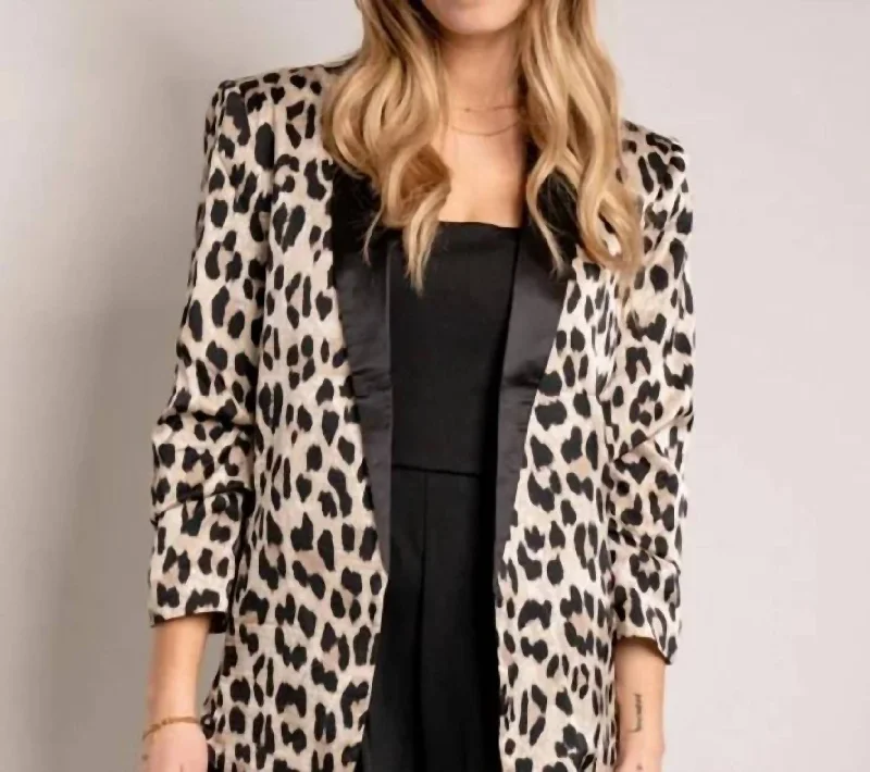 Oversized Women's Printed Blazers in Animal Patterns for a Statement PiecePlus Leopard Satin Blazer In Taupe Oversized Women's Printed Blazers in Animal Patterns for a Statement PiecePlus Leopard Satin Blazer In Taupe