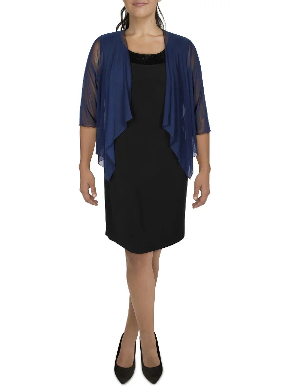 Plus Size Women's Sequin - Embellished Blazers in Silver for a Glamorous PartyPlus Womens Mesh Sheer Bolero