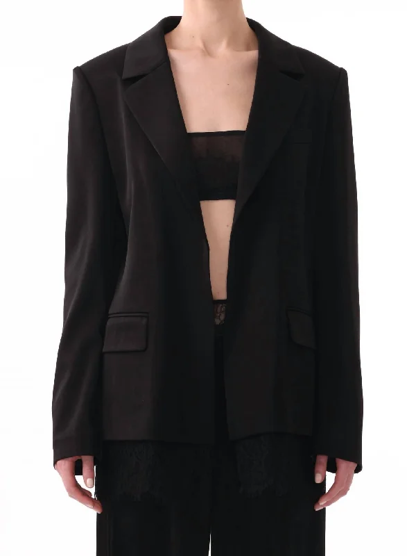 Oversized Women's Checkered Blazers in Black and White for a Trendy StyleSingle Breasted Blazer W/ Lace Hem In Black/black Oversized Women's Checkered Blazers in Black and White for a Trendy StyleSingle Breasted Blazer W/ Lace Hem In Black/black