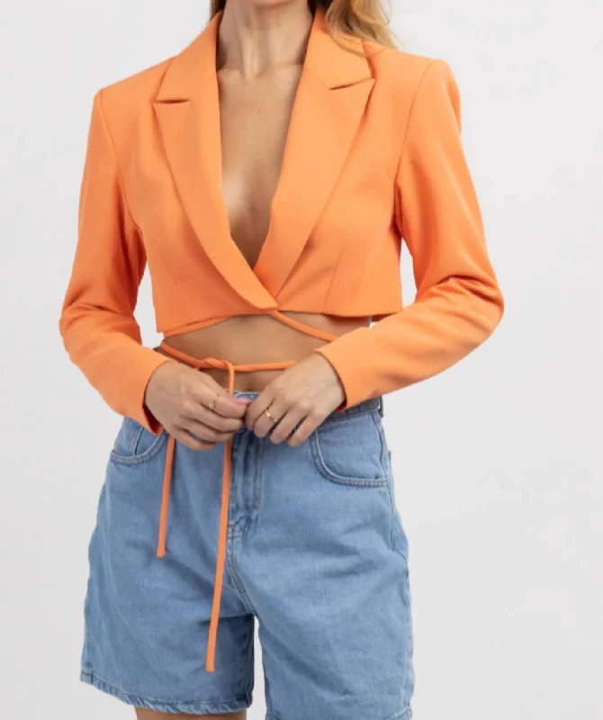 Women's Belted Blazers in Camel Color for a Sophisticated OutfitSoho Summer Wrap Blazer Top In Orange Women's Belted Blazers in Camel Color for a Sophisticated OutfitSoho Summer Wrap Blazer Top In Orange