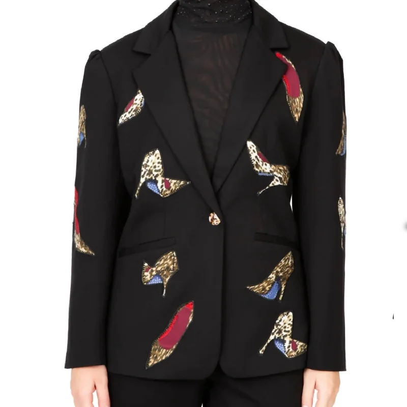Single - Breasted Women's Linen Blend Blazers in Earth Tones for Casual WearSteppin In Stilettos Jacket In Black Single - Breasted Women's Linen Blend Blazers in Earth Tones for Casual WearSteppin In Stilettos Jacket In Black