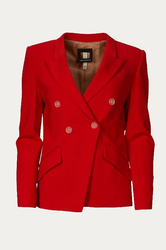 Single - Breasted Women's Linen Blend Blazers in Earth Tones for Casual WearSuper Matte Jersey Fitted Double-Breasted Blazer In Coral Single - Breasted Women's Linen Blend Blazers in Earth Tones for Casual WearSuper Matte Jersey Fitted Double-Breasted Blazer In Coral