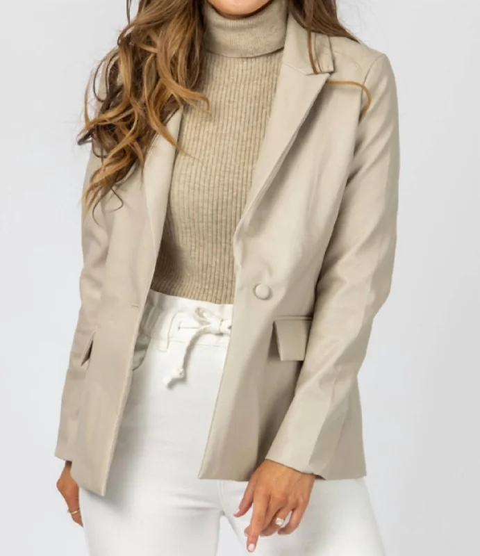 Plus Size Women's Double - Breasted Wool Blazers for Winter Office WearVegan Leather Blazer In Cream Plus Size Women's Double - Breasted Wool Blazers for Winter Office WearVegan Leather Blazer In Cream